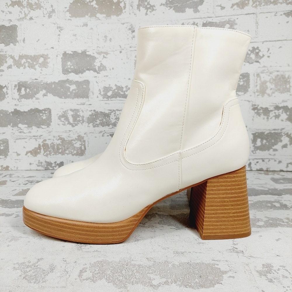 NEW BP Keyla Suede White Leather Square Toe Platform Bootie H545